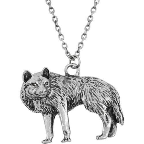 FYJS Unique Cool Men Gift Silver Plated Alloy Wolf Shape Pendant Link Chain Necklace Antique Copper Animal Jewelry