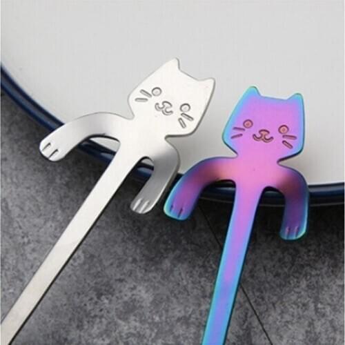 Stainless Steel Cat Coffee Spoon Dessertspoon Ice Cream Candy Teaspoon Honey Tea Spoons Kitchen Accessories