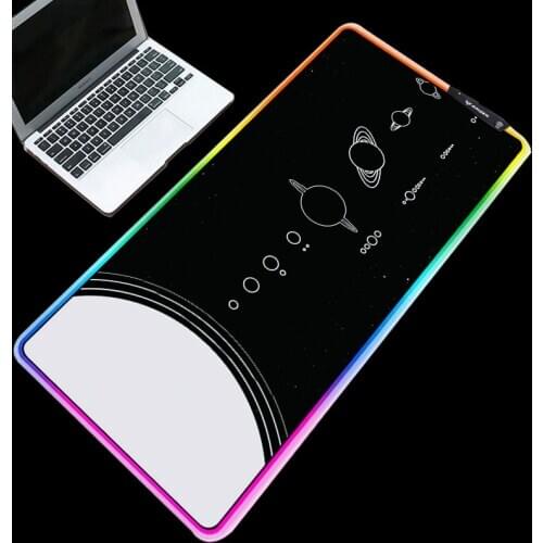 RGB Black Background White Moon Pattern Printed Mousepad Laptop PC Mouse Pads Glowing Non-slip Mice Mats for Gamer L/XL/XXL