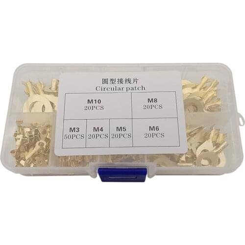 150Pcs Brass Circular Patch M3 M4 M5 M6 M8 M10 Ring Lugs Terminals Crimp Wire Cable Connector Non-insulated Assortment Kit