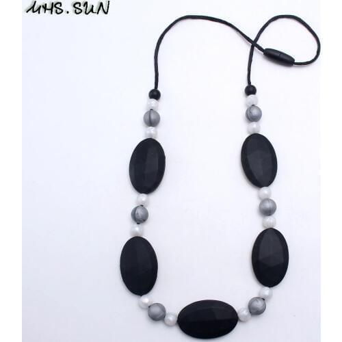 MHS.SUN 5PCS teething silicone necklace baby chewable teether bead necklace for toddler jewelry holder toy mom nursing necklace