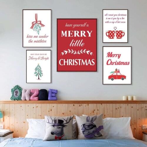 Modular Pictures Wall Art Poster Canvas Painting Christmas Couple Cup And Simple English Letters Nordic Style Home Decor Printed