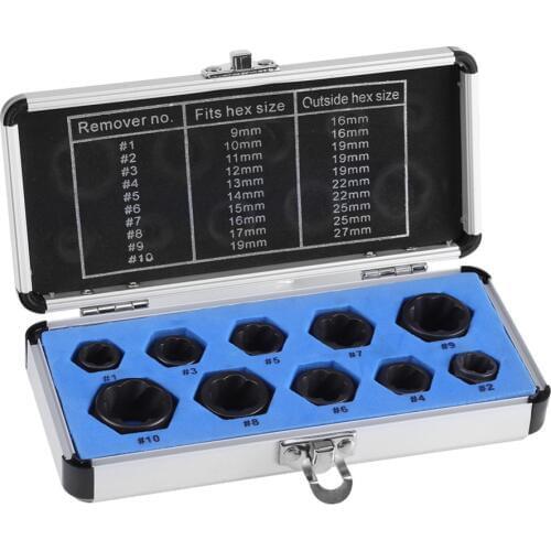10Pcs/set Damaged Bolt Nut Screw Remover Extractor Removal Set Nut Removal Socket Tool Threading Tools Kit Toolbox