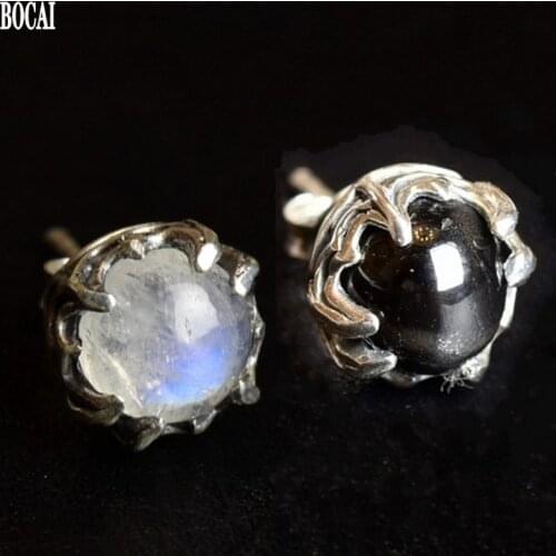 100% real s925 pure silver claws set with natural moonstone starstone Thai silver earring for men and women