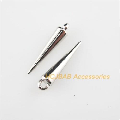 New 120Pcs Dull Silver Plated Cone Acrylic Charms Waterdrop Pendants 4x24mm