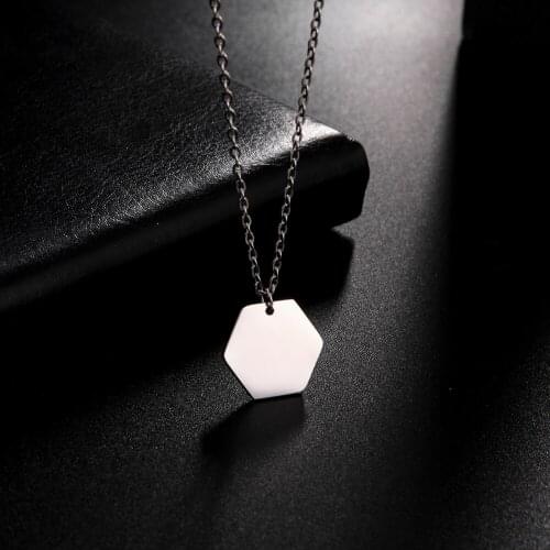 Teamer Classical Hexagon Pendant Necklace Stainless Steel Choker Circle Geometric Minimalist Jewelry Women Men Accessories