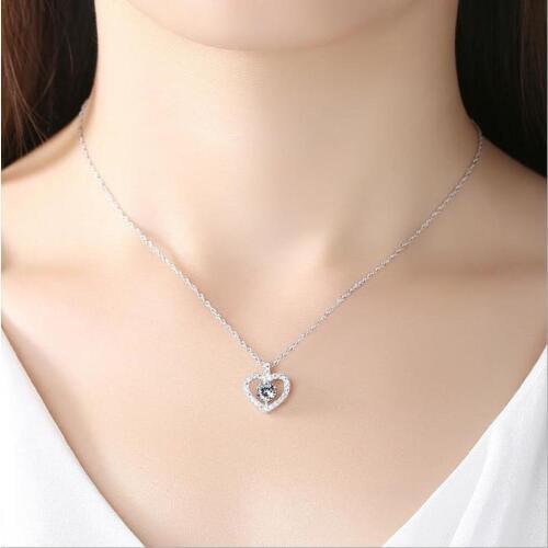 TJP Shiny Cubic Zirconia Heart Pendant Necklace Girl Birthday Accessories Fashion Women Silver 925 Clavicle Necklace Female Gift