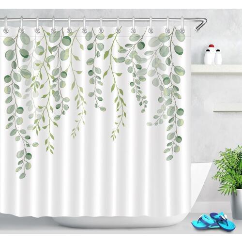 Simple Green Plants Leaf Shower Curtains Bathroom Waterproof Polyester Fabric Bath Screens Leaves Printed Curtains for Bathroom
