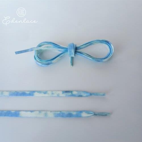 Mix Blue-white Tie Dye Shoelaces Flat Sublimated Double-sides Printed Color Shoelace For Sneakers Design Shoe Laces