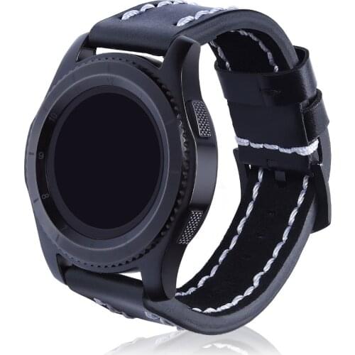 22mm Leather Watch Band for Gear S3 Frontier Strap For Samsung Galaxy Watch 46mm S 3 classic Retro Bracelet For Huawei Watch GT