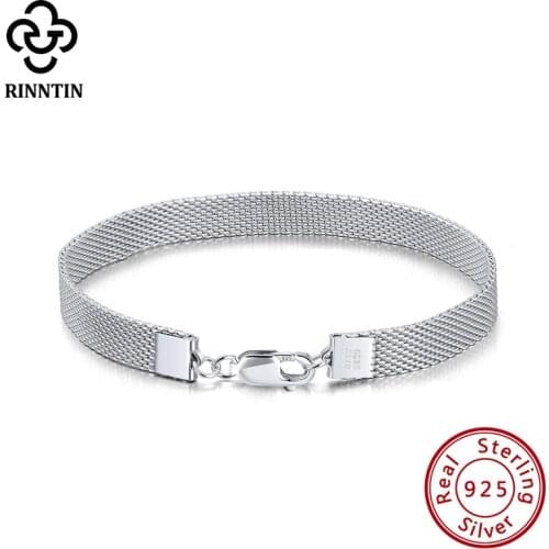 Rinntin Italian 925 Sterling Silver 7mm Mesh Link Chain Bracele Durability Spuerior Quality Man Female Daily Engagement TSB68