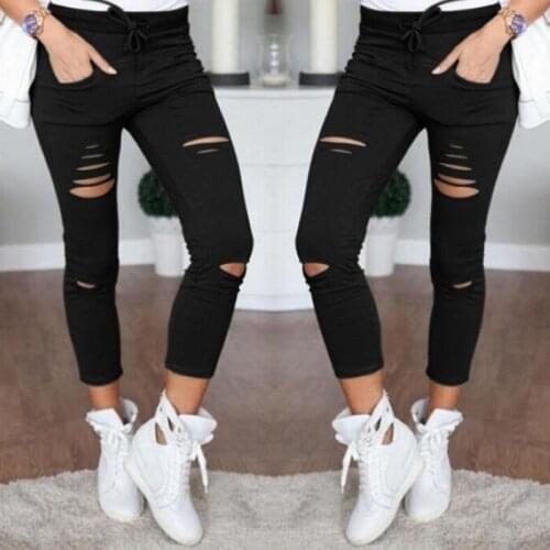Ripped Jeans Women Big Size Ripped Trousers Stretch Pencil Pants Leggings Women Jean Casual Slim Sports Ladies Jeans