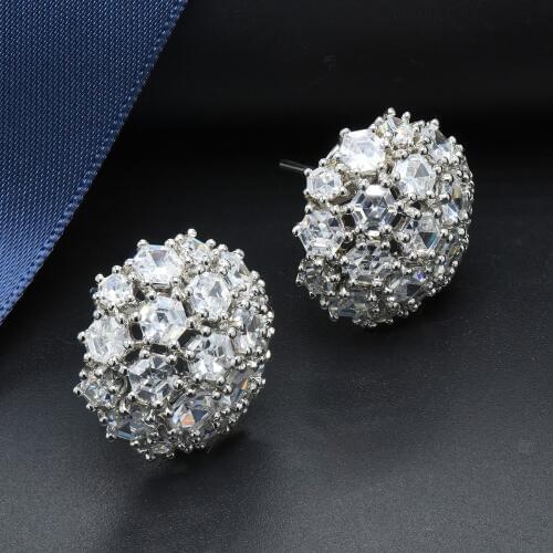 Hutang Genuine 925 Sterling Silver Football Stud Earrings Luxury Clear Cubic Zirconia Wedding Engagement Fine Jewelry Unique