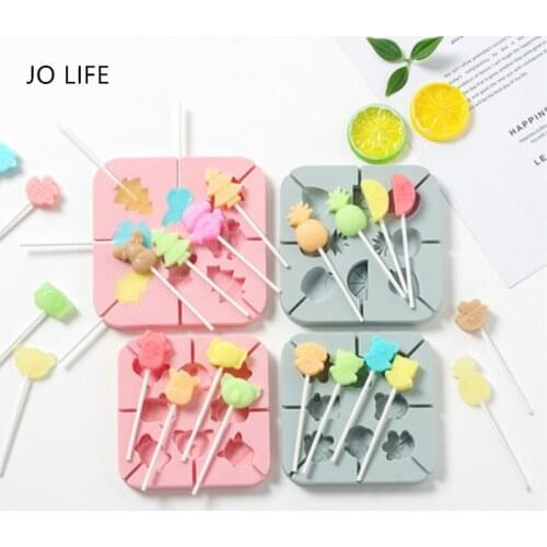 JO LIFE Silicone Lollipop Candy Mold with 20pcs Paper Stick Animals Fruit Cake Pops Decoration Gummy Molds