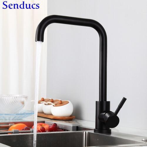 Senducs Black Bathroom Bathroom Mixer Faucet with Quality 304 Stainless Steel Black Kitchen Faucet Deck Mounted Black Water Tap
