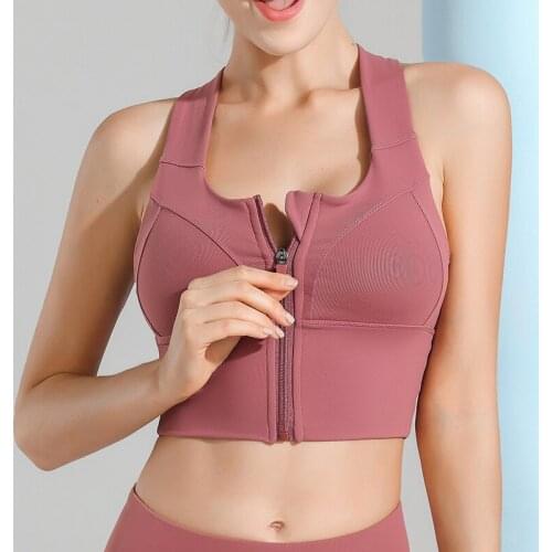 Sports Bra Front Zipper Shockproof Gathering Wireless Underwear Running Exercise Yoga Bra