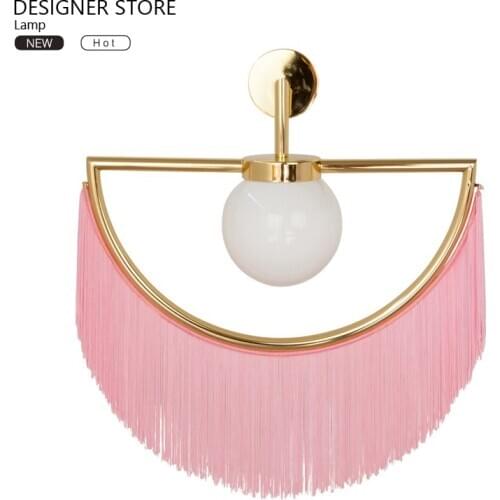 Light luxury girly style decorative tassels modern personality semi-circular bright gold metal wall lamp
