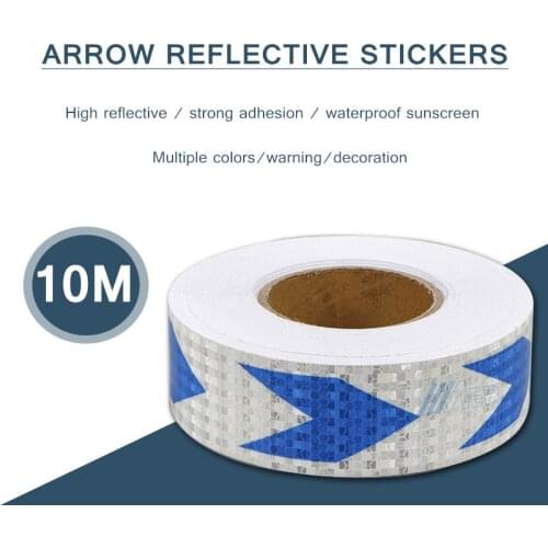 5cmx10m Reflective Warning Tape Self Adhesive Sticker Blue White Arrow Printing for Car Motorcycle bicycle