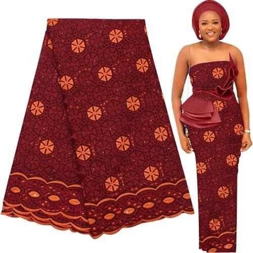 Fabricbob 100% Cotton Swiss Voile Lace Fabric High Quality African Lace Fabric 5 Yards Nigerian Party Wear Soft Gown Embroidery