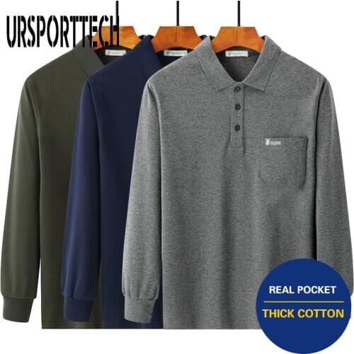 URSPORTTECH T shirt Men Big Size Long Sleeve Cotton Full Sleeve T shirt Men Turn-down Collar Casual Shirts For Men Tops Tees