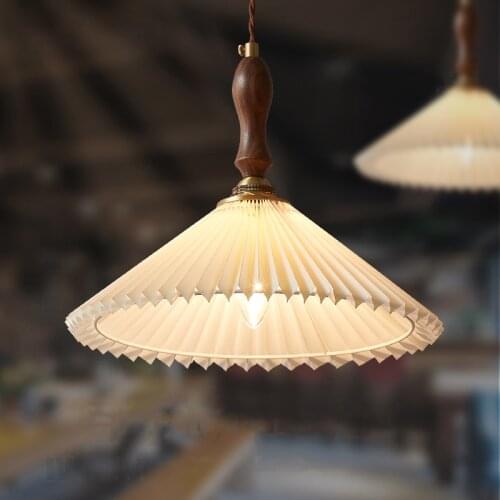 Japanese pleated cloth art chandelier retro restaurant bar hotel guesthouse bed porch hallway teahouse walnut wall lamp