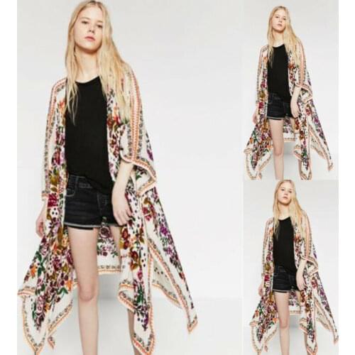 Women Fashion Casual Floral Vintage Loose Blouse Summer Boho Chiffon Coat Shawl Kimono Cardigan Tops
