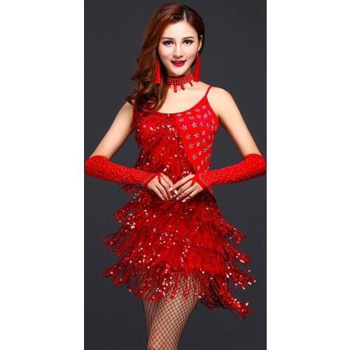 Latin dance costumes new female Latin dance tango dance hot drilling sequins tassel skirt stage performance clothing