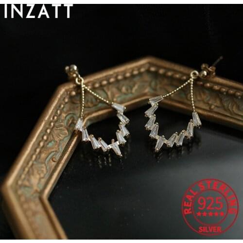 INZATT Real 925 Sterling Silver Zircon Hollow Pendant Stud 14K Earrings For Women Cute Fine Jewelry Accessories Drop Shipping