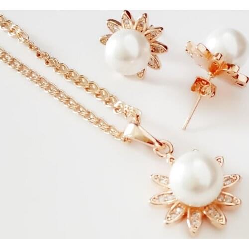 Party Jewelry Sets Trendy Stud Earring Jewelry Sets Simulated Pearl Jewelry Set 585 Gold Color Necklace/Earrings Jewelry Sets