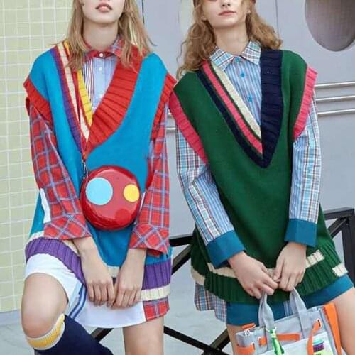 Sweater Vest Woman Vintage Sweater Knitted Sleeveless Knitted Sweaters Vest Streetwear Preppy Style Knitwear V Neck Sweater