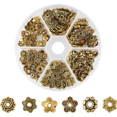 1Box Flower Bead Caps Loose Spacer End Cap for Jewelry Making Findings DIY Earrings Mixed Style Antique Golden Color 7~10x4~10mm