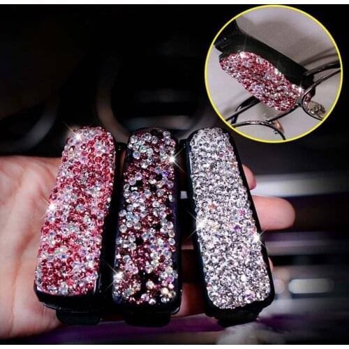 2 Pcs/set Diamond Glasses Clip Car Sunshade Sunglasses Bracket Glasses Case Fastener Cip Car Sun Visor Sunglasses Holder