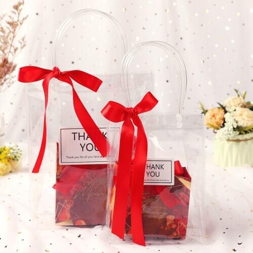 2pcs PVC Candy Joyous Ins Bag Box Gift Tote Bag Candy Box Wind Net Red Knot Wedding Gift Box Hand Transparent Gift Bag