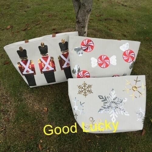 20pcs/lot Wholesale Personalized Christmas Sequin Tote Bags Christmas Packs Santa Handbags