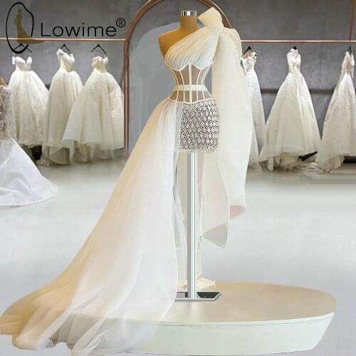 2021 Ivory One Shoulder Short Prom Dresses Illusion See Boning Lace-up Back Mini Party Gowns Vestidos De Fiesta