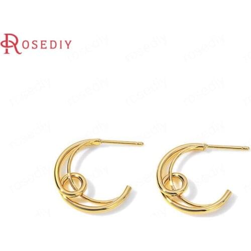 35935)6PCS 23x19MM 24K Gold Color Brass Earrings Loop Stud Earrings High Quality Diy Jewelry Findings Accessories