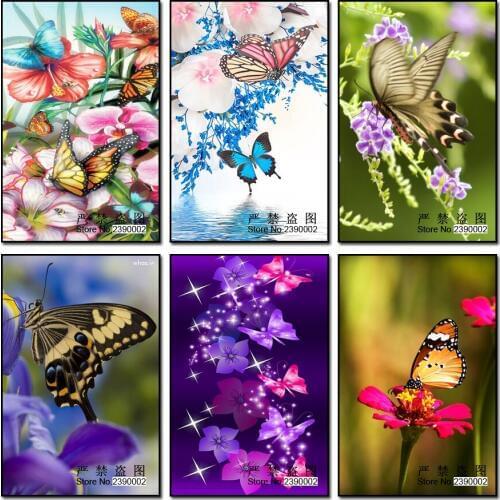 5D Diamond Embroidery Flower & Butterfly Diamond Cross Stitch Posters Square Diamond Sets Decorative Diy Diamond Painting