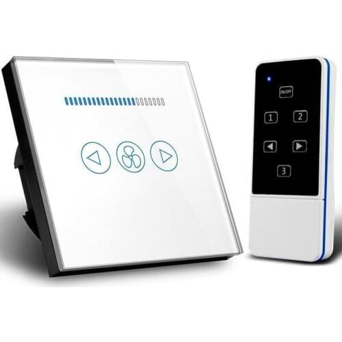 86 type EU 3 mode Remote Control Fans Switch 500W Speed Regulation Switch,White Crystal Glass Panel Home Wall Switch AC110~240V