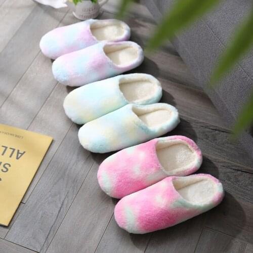 Colorful Winter Women slippers Indoor Plush Warm Cozy Furry Ladies Slides slippers Soft Mute Non-slip Floor Home Slippers 2021