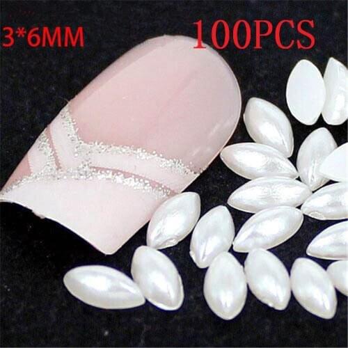 Nail decorative pearl white horse eye Shape 3x6MM 100pcs Acrylic Nail art Flat Back Rhinestone Clothing accessories