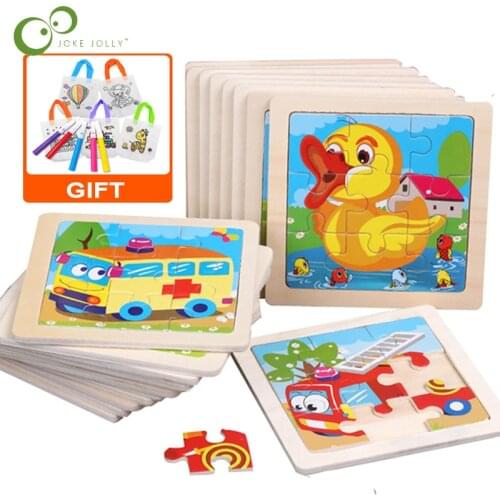 4PCs Mini Size Kids Toy Wood Puzzle Wooden 3D Jigsaw Puzzle for Children Baby Cartoon Animal/Traffic Puzzles educational toy GYH