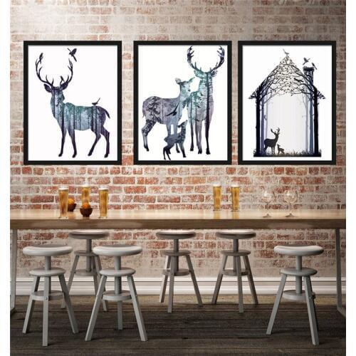 Ins hot Art Print Poster Nordic Vintage Deer Family Animal Silhouette Decoration Canvas Painting For Living Room