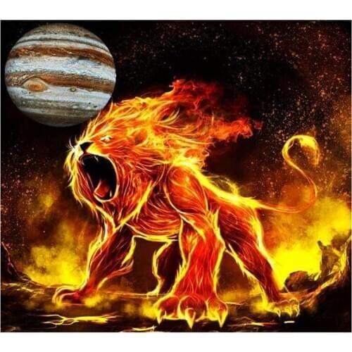 Fire lion with Jupiter DIY Diamond painting burning lion Diamond Embroidery burning lion cross Stitch Rhinestone Mosaic Painting