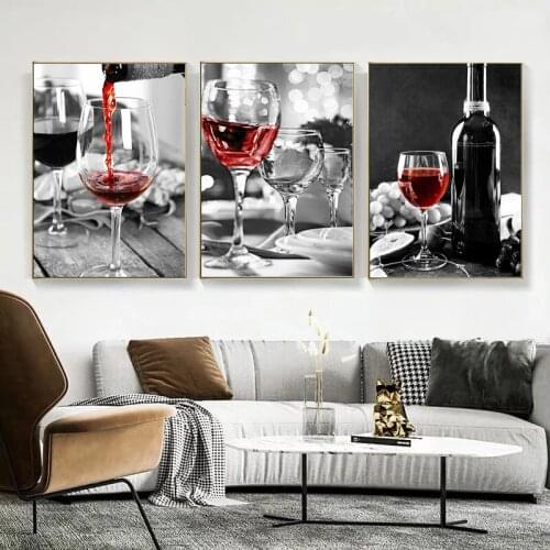 Red Wine and Bottle Kitchen Canvas Paintng Drink Food HD Poster and Print Wall Art Picture Dining Room Restaurant Decoration