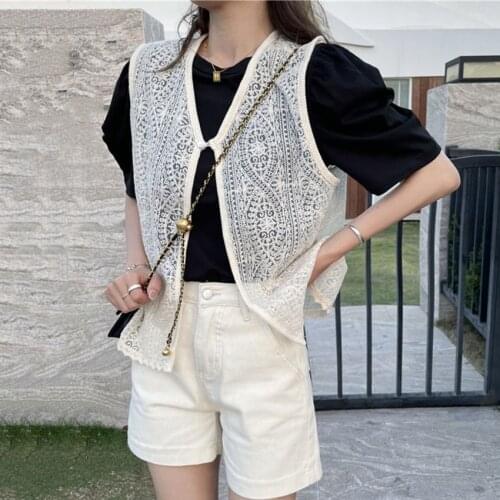Summer Lace Crop Top Vest Womens Sleeveless Jacket Cardigan Korean Fashion Boho Bohemian Waistcoat Casual Short Coat