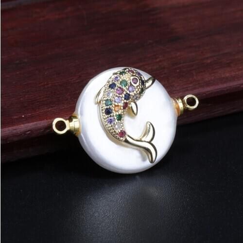 Micro rainbow cubic zircon cz animal pattern charm round coin pearl bead connector for bracelet jewelry DIY making findings