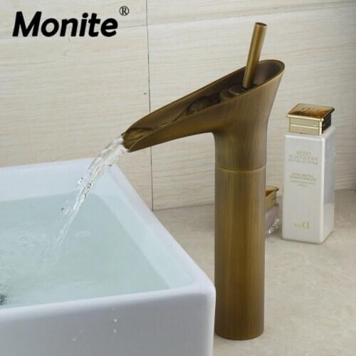 Monite Short & Tall Antique Btrass Waterfall Oil Rubbed Bronze Winebowl Bathroom Basin Sink Mixer Faucet Water Mixer Tap