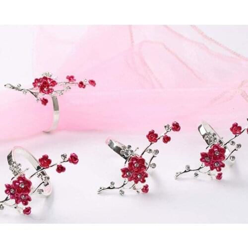 Set of 4 Napkin Rings Holders Plant Napkin Rings for Weddings Family Dinners Parties Plum Blossom