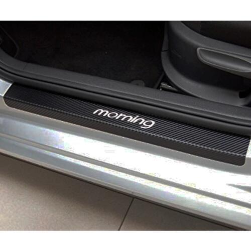 4pcs Carbon Fiber Vinyl Sticker Car Door Sill Protector Scuff Plate For Kia Morning Car Accessories