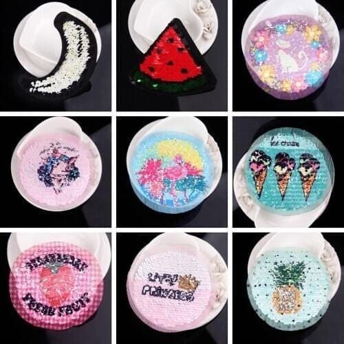 Sequin Patches Cartoon Patch Embroidered Patches For Clothing Reversible Watermelon Pineapple Stickers Iron On Patch On Clothes